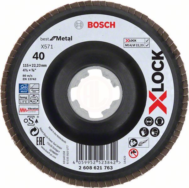 Bosch X-Lock Zirkon Flap Zımpara Diski X571 Best For Metal (Plastik Taban) Düz 115x22,23 mm 40 Kum - 2608621763