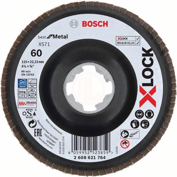 Bosch X-Lock Zirkon Flap Zımpara Diski X571 Best For Metal (Plastik Taban) Düz 115x22,23 mm 60 Kum - 2608621764