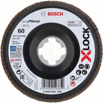 Bosch X-Lock Zirkon Flap Zımpara Diski X571 Best For Metal (Plastik Taban) Düz 115x22,23 mm 60 Kum - 2608621764