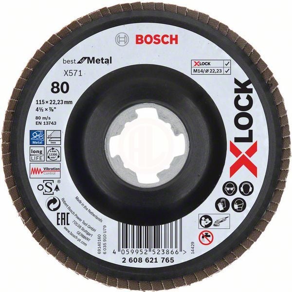 Bosch X-Lock Zirkon Flap Zımpara Diski X571 Best For Metal (Plastik Taban) Düz 115x22,23 mm 80 Kum - 2608621765