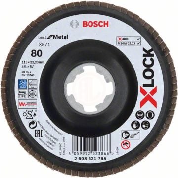 Bosch X-Lock Zirkon Flap Zımpara Diski X571 Best For Metal (Plastik Taban) Düz 115x22,23 mm 80 Kum - 2608621765