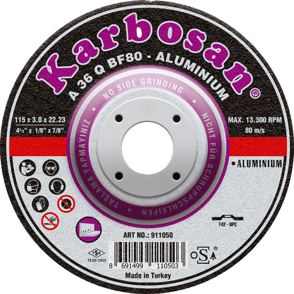 Karbosan Alüminyum Kesme Disk T42 Bombeli 180x3,0x22,23 mm A 36 Q BF80 - KAR911100