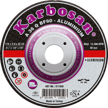 Karbosan Alüminyum Kesme Disk T42 Bombeli 180X3,0X22,23 Mm A 36 Q Bf80