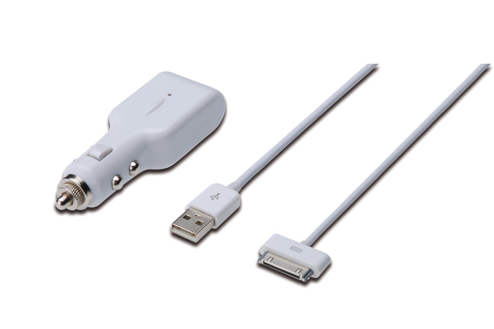 Assmann Digitus Usb Araç İçi Çakmaklık Şarj Adaptörü Ve Şarj Kablosu, 1 X Usb Port, Giriş: 12-24V Çıkış: 5V + Apple 30Pin Erkek - Usb A Erkek Kablo, 1 Mt