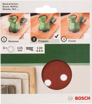 Bosch Eksantrik Zımpara Kağıdı 8 Delik 125 mm 120 Kum (5 Adet) - 2609256A25