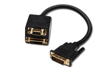 Assmann Dvı Y-Splitter Kablosu, Dvı-I, (24+5), Erkek Dvı-I (24+5), Dişi + Hd15, Dişi, 0.20 Mt, Altın Kaplama, Siyah Renk