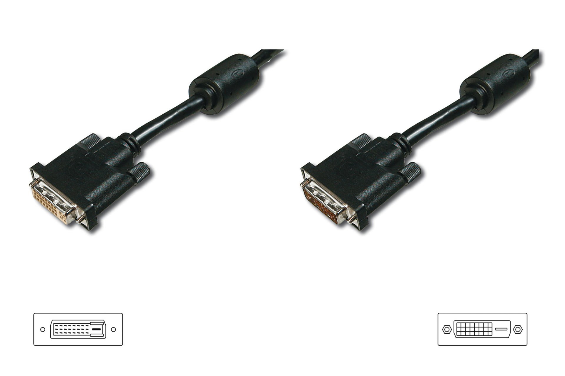 Assmann Dvı-D Uzatma Kablosu, Dvı (24 + 1) Erkek - Dvı (24 + 1) Dişi, 2 X Ferrite, 2 Mt, Cu, Awg28, 2 X Zırhlı, Dual Link, Ul, Siyah Renk