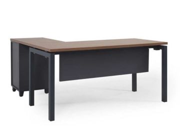 Aras L Çalışma Masası 180x69 Cm Antrasit (Ayak RAL9016 Beyaz Texture)