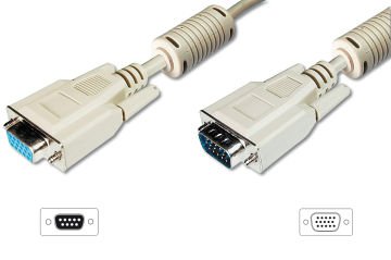 Assmann Vga Monitor Uzatma Kablosu, Hd15 Erkek - Hd15 Dişi, Awg 28, 15 Mt, 3Coax/7C, 2Xferrite, Ul, Bej Renk