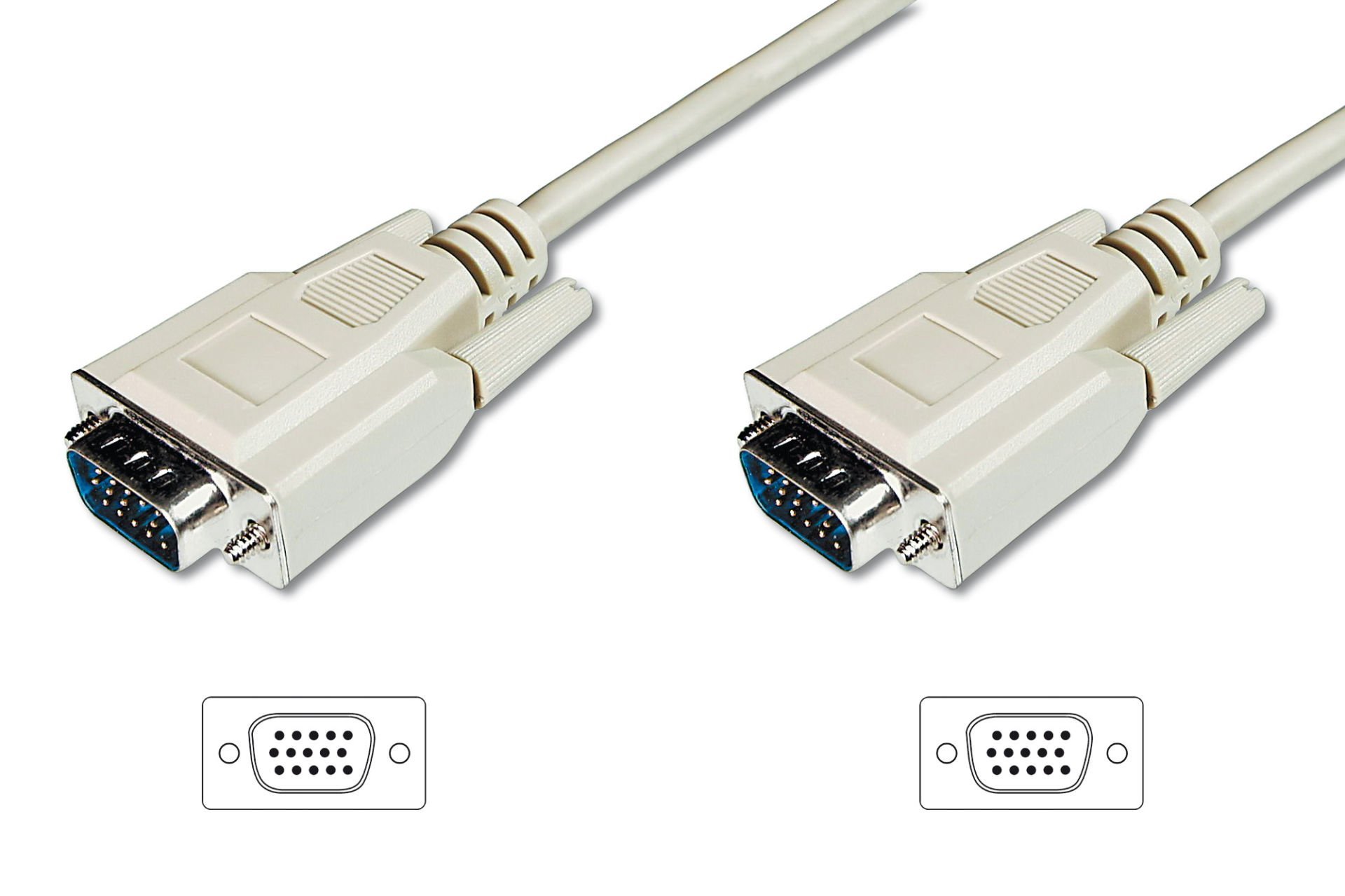 Assmann Vga Monitör Kablosu, Dsub 15 Erkek Dsub 15 Erkek, 5 Mt, Cu, 3Coax/7C, Awg28, 2X Ferrite Filtreli, Ul, Bej Renk