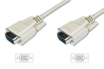 Assmann Vga Monitör Kablosu, Dsub 15 Erkek Dsub 15 Erkek, 5 Mt, Cu, 3Coax/7C, Awg28, 2X Ferrite Filtreli, Ul, Bej Renk