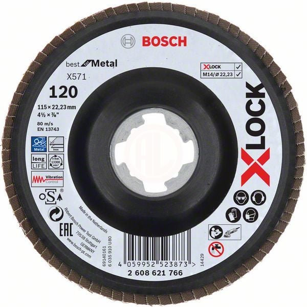 Bosch X-Lock Zirkon Flap Zımpara Diski X571 Best For Metal (Plastik Taban) Düz 115x22,23 mm 120 Kum - 2608621766