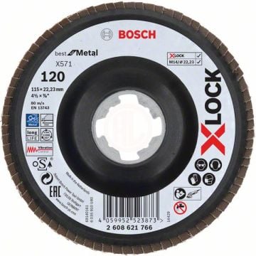 Bosch X-Lock Zirkon Flap Zımpara Diski X571 Best For Metal (Plastik Taban) Düz 115x22,23 mm 120 Kum - 2608621766