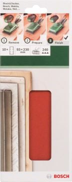 Bosch Titreşimli Zımpara Kağıdı 8 Delik 93x230 mm 240 Kum (10 Adet) - 2609256A99