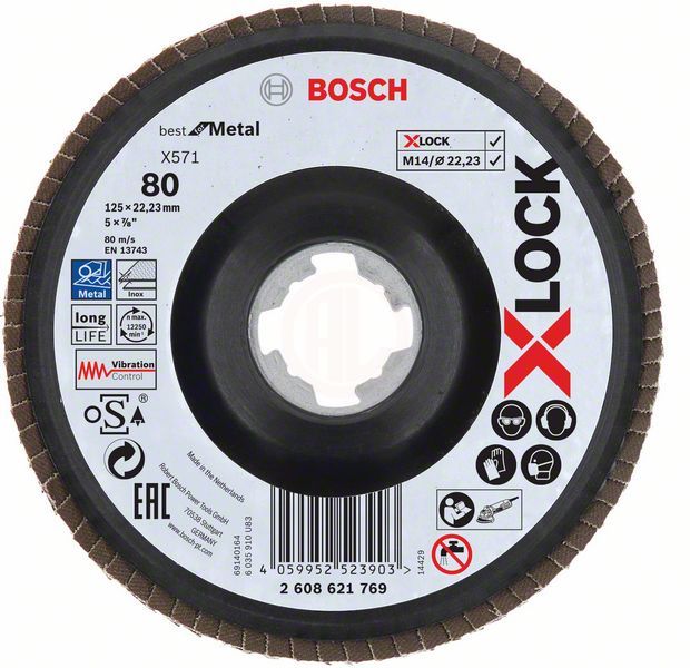 Bosch X-Lock Zirkon Flap Zımpara Diski X571 Best For Metal (Plastik Taban) Düz 125x22,23 mm 80 Kum - 2608621769