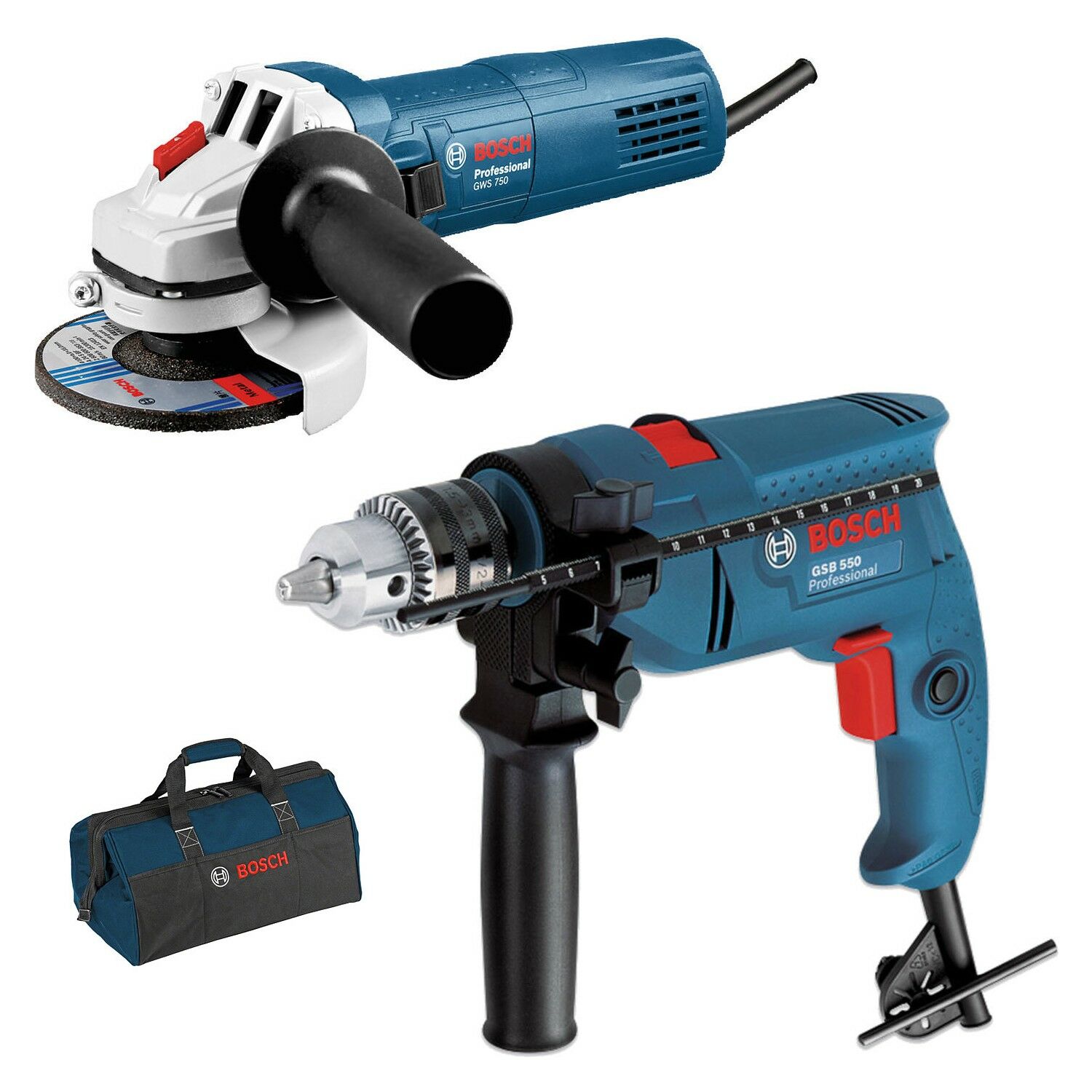 Bosch Makine Seti GSB 550 Darbeli Matkap + GWS 750-125 Avuç Taşlama - 0615990M3M