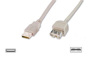 Assmann Usb 2.0 Uzatma Kablosu, Usb A, Erkek - Usb A Dişi, Awg 28, 5 Mt, Usb 2.0 Uyumlu, Ul, Bej Renk