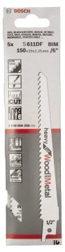 Bosch Panter Testere Bıçağı Heavy For Wood And Metal S 611 DF 150 mm (5 Adet) - 2608656258