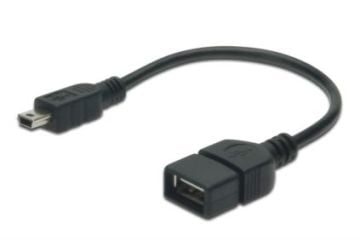Assmann Usb On-The-Go (Otg) Kablosu, 0,20 Mt, Awg 28, Usb A, Dişi - Mini Usb B, 5-Pin, Erkek