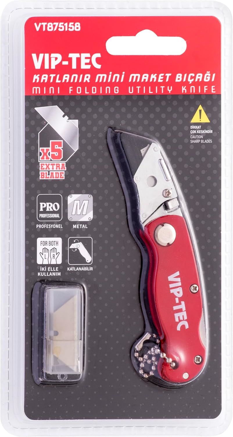 Vip-Tec VT875158 Katlanır Mini Maket Bıçağı 10mm (5 Adet Yedekli)