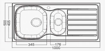 Artenova Ankastre Eviye Mat 1,5 Hazneli Damlalıklı Eviye (Sifon Dahil S-001) 500x1000 mm (AEB2010)