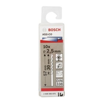 Bosch Metal Matkap Ucu HSS-Co DIN 338 (Altın) 2,5x57 mm (10 Adet) - 2608585875