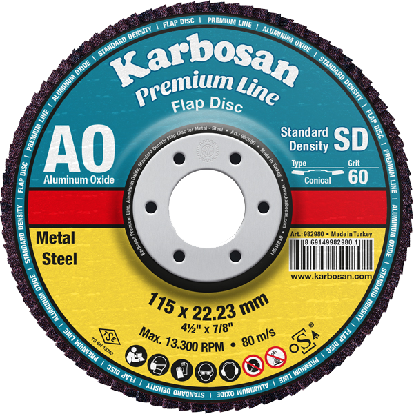 Karbosan Premium Line Alüminyum Oksit Standart Yoğunluk Flap Disk Düz 180 Mm 60 Kum