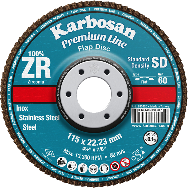 Karbosan Premium Line Zirkonyum Standart Yoğunluk Flap Disk Düz 115 Mm 80 Kum