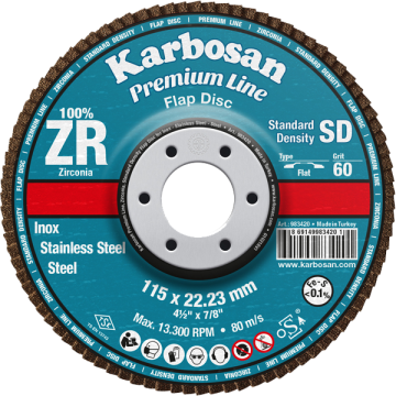 Karbosan Premium Line Zirkonyum Standart Yoğunluk Flap Disk Düz 115 mm 80 Kum - KAR983425