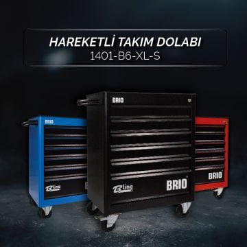 Brio Hareketli Tekerlekli Takım Dolabı Takım Arabası 6 Çekmeceli Kilitli XL 256 Parça Siyah Dolu