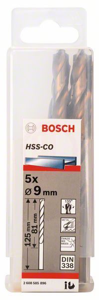 Bosch Metal Matkap Ucu HSS-Co DIN 338 (Altın) 9,0x125 mm (5 Adet) - 2608585896