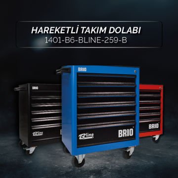 Brio Hareketli Tekerlekli Takım Dolabı Takım Arabası 6 Çekmeceli Kilitli Bline 259 Parça Mavi Dolu