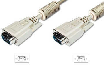 Assmann Vga Monitör Kablosu, Dsub 15 Erkek Dsub 15 Erkek, 10 Mt, Cu, 3Coax/7C, Awg28, 2X Ferrite Filtreli, Ul, Bej Renk