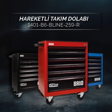 Brio Hareketli Tekerlekli Takım Dolabı Takım Arabası 6 Çekmeceli Kilitli Bline 259 Parça Kırmızı İçi Dolu