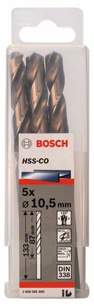 Bosch Metal Matkap Ucu HSS-Co DIN 338 (Altın) 10,5x133 mm (5 Adet) - 2608585900