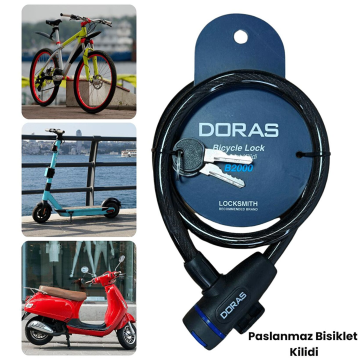 Doras 80 cm Boy 12 mm Çap Anahtarlı Bisiklet Kilidi Siyah