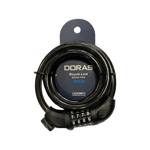 Doras 120 cm Boy 12 mm Çap Anahtarlı Bisiklet Kilidi Siyah