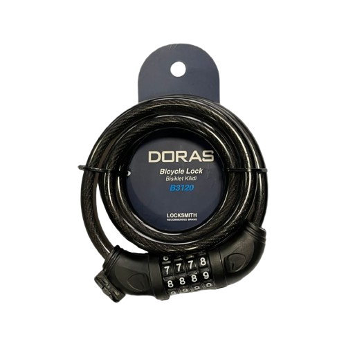 Doras 120 cm Boy 12 mm Çap Anahtarlı Bisiklet Kilidi Siyah
