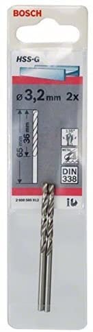 Bosch Metal Matkap Ucu HSS-G DIN 338 (Gümüş) 3,2x65 mm (2 Adet) - 2608585912