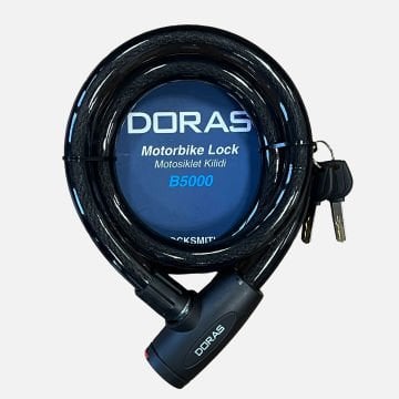 Doras 150 cm Boy 20 mm Çap Anahtarlı Motosiklet Kilidi Siyah