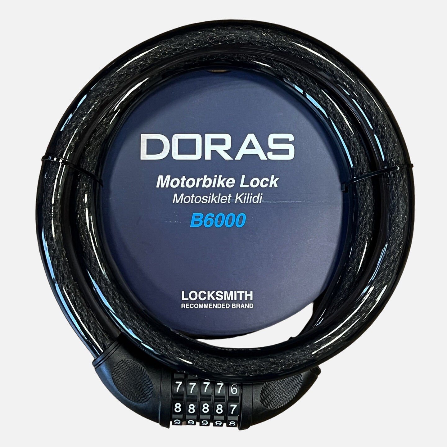 Doras 120 cm Boy 20 mm Çap Şifreli Motosiklet Kilidi Siyah