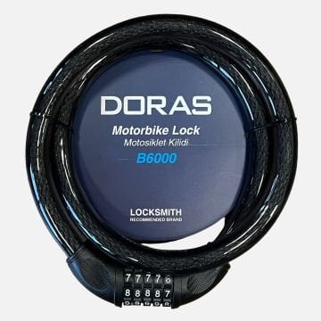 Doras 120 cm Boy 20 mm Çap Şifreli Motosiklet Kilidi Siyah