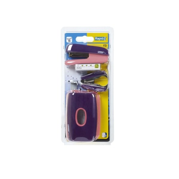 Rapid Zımba ve Delgeç Set Mini F5 Mor / Pembe - 5000372