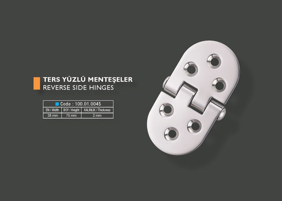 Armetal Ters Yüzlü Kapak Menteşe 38x74x2,0 mm (Kısa Yuvarlak - Kısa Yuvarlak)
