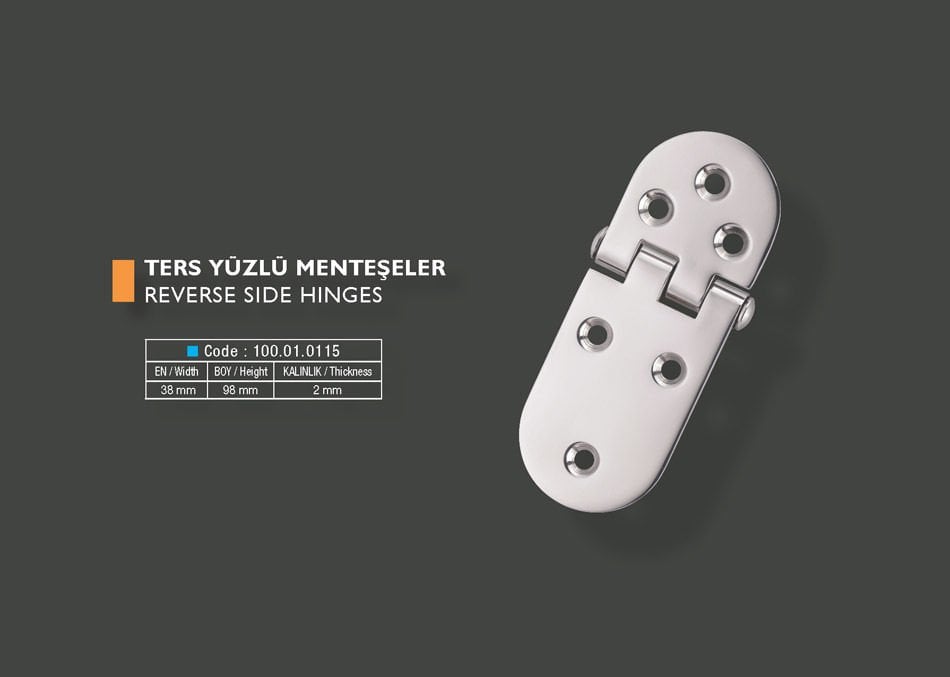 Armetal Ters Yüzlü Kapak Menteşe 38x98x2,0 mm (Kısa Yuvarlak - Uzun Yuvarlak)