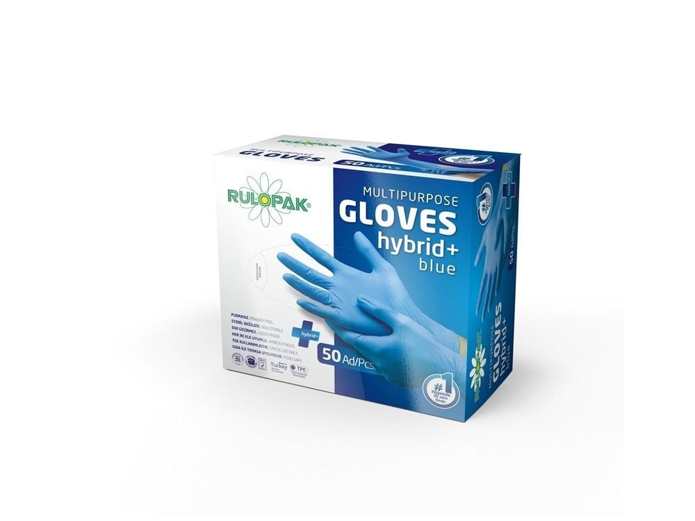 Rulopak Pe Eldiven Tek Kullanımlık Pudrasız Xl Beden 50 Adet Mavi