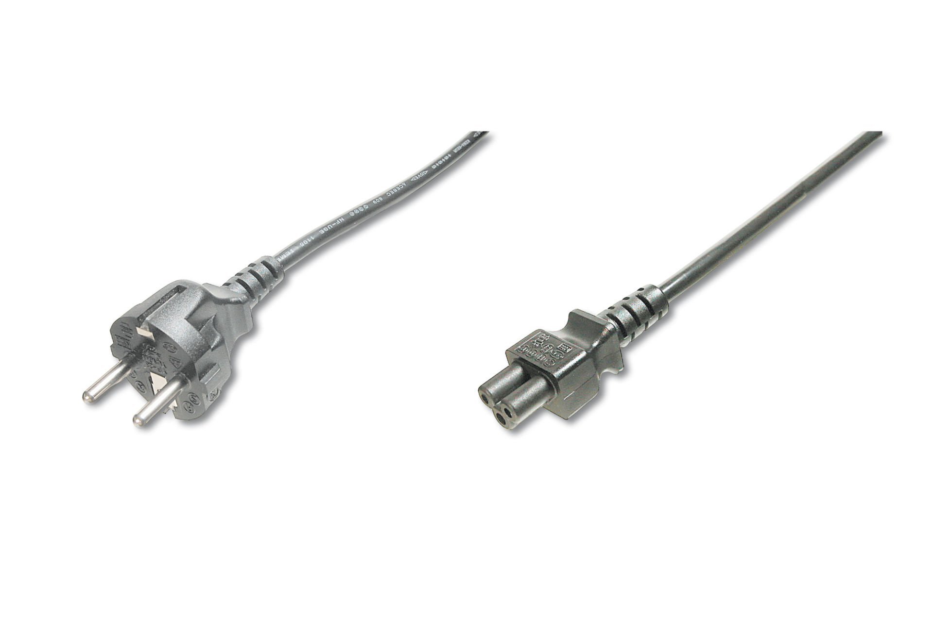 Assmann Güç Kablosu, Schuko Erkek - C5 Dişi, 1.8 Mt, H05Vv-F3G 0.75Qmm, 250V/10A, Siyah Renk