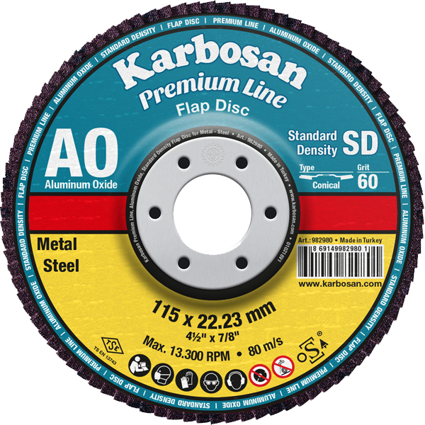 Karbosan Premium Line Alüminyum Oksit Standart Yoğunluk Flap Disk Konik 125 Mm 40 Kum