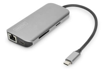 Assmann Digitus Usb-C™ Universal Docking Station, 8 Port (Digitus Usb Type-C™Universal Docking Station, 8 Port) 2 X 4K Hdmı Port 2 X Usb 3.0 Port 1 X Gigabit Ethernet Port 1 X Usb-C (Pd Charging) Port 1 X Micro Sd, 1 X Sd Yuva Alüminyum Gri Renk