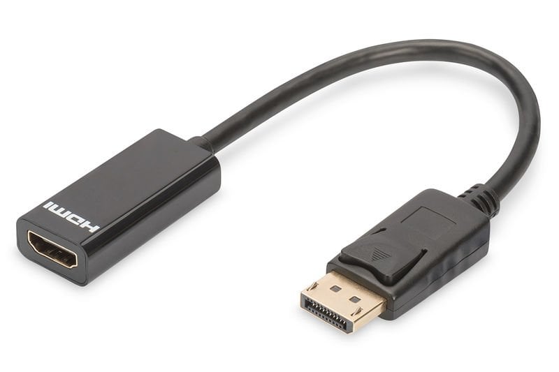 Assmann Displayport (Dp) Hdmı Adaptörü, Kablolu, Dp Erkek - Hdmı Tip A Dişi, 0.15 Mt, Kilit Mekanizmalı, Dp 1.2 Uyumlu, Ul, Siyah Renk
